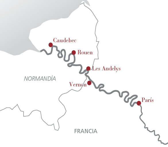 Mapa del Itinerario A-ROSA-VIVA CRUCEROS SENA CRUCEROS FRANCIA CRUCEROS PARIS CRUCEROS NORMANDIA CRUCEROS RIO SENA SEINE RIVER CRUISES